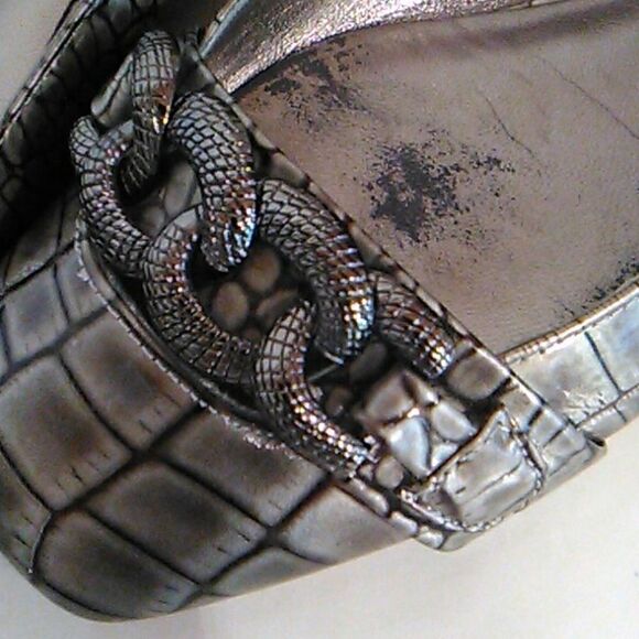 Saks Fifth Avenue Pewter Reptile Embossed Flats - Picture 13 of 14